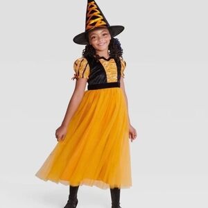 Charming Kids Witch Costume with Hat - Black and Gold